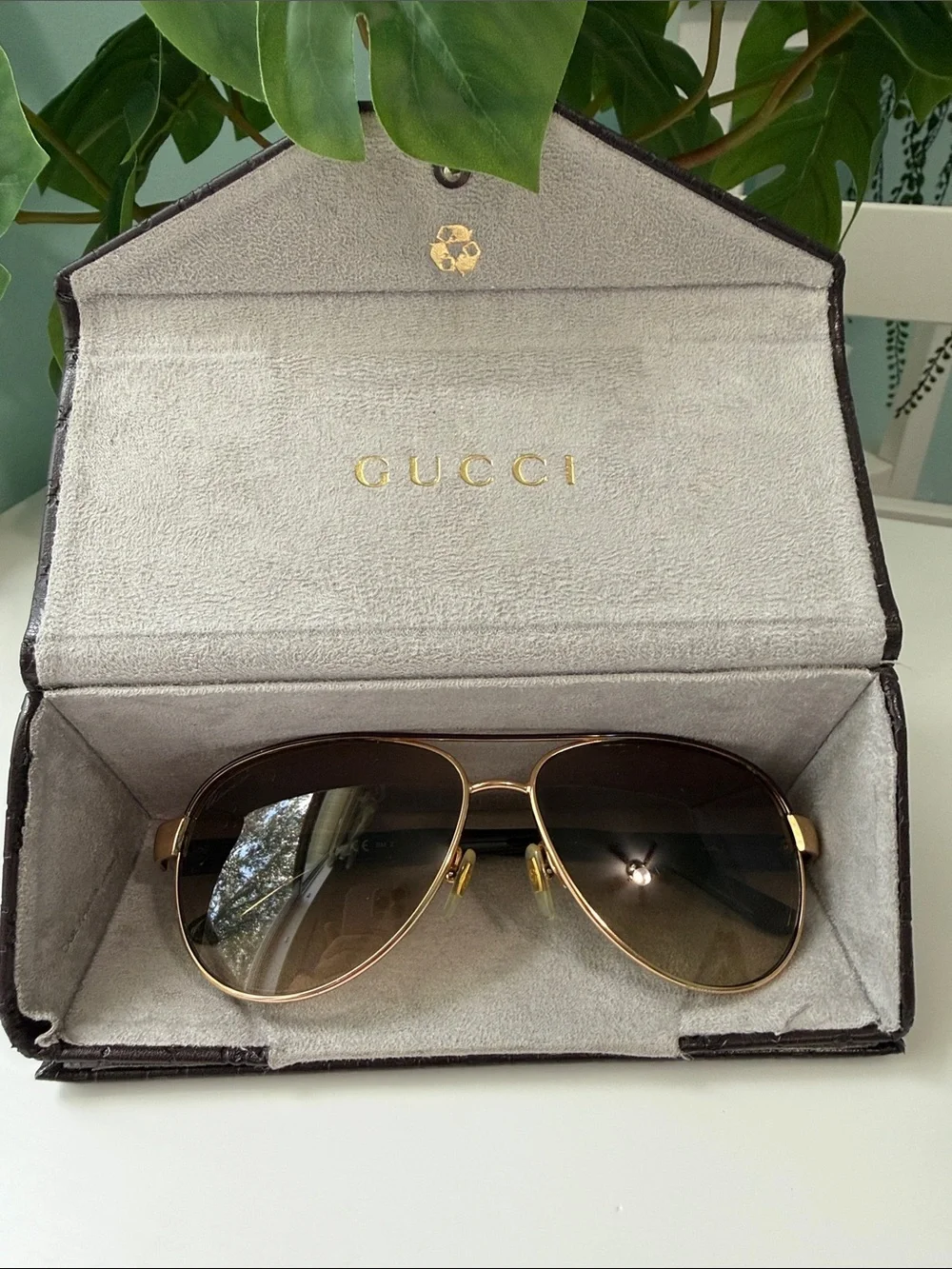 Gucci Gold Frame Sunglasses with Brown Lenses